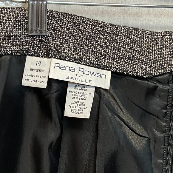 Rena Rowan for Saville Silk Blend Tweed Pleated Lined Pencil Skirt Black White - Picture 11 of 11